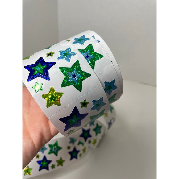 Vintage Sandylion Sticker Roll 55+ Square Sheets Blue Green Stars Open Mod - Picture 4 of 4